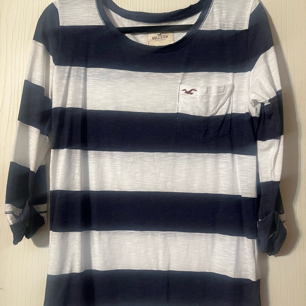 Hollister Navy and White Striped Top